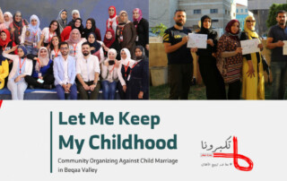 a group of people posing for a photo for the Let me keep my childhood campaign against child marriage in Lebanon