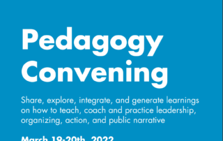 a blue picture with white writing describing Pedagogy Convening